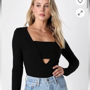 Lulu's Black Fitted Long Sleeve Cut Out Bodysuit